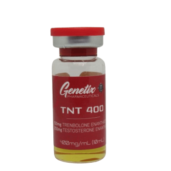 TNT 400 vial by Genetix Pharma featuring a blend of Trenbolone Enanthate and Testosterone Enanthate