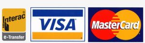 Image of a secure checkout interface with Visa Mastercard and Interac logo