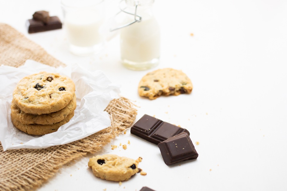 Cookies and chocolate on a table