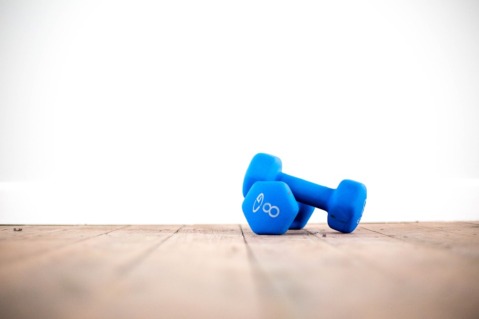 Blue dumbbell weights