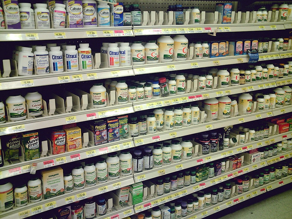Store shelves of nutritional supplements