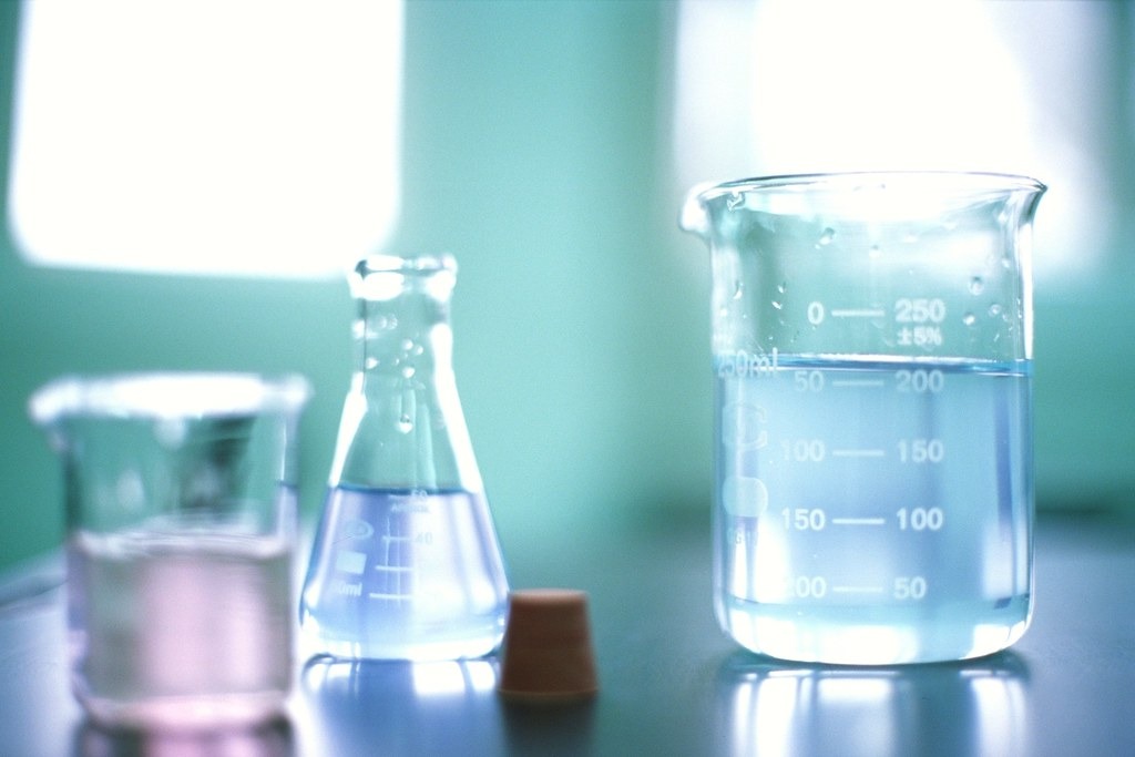 Chemistry flasks with blue liquid