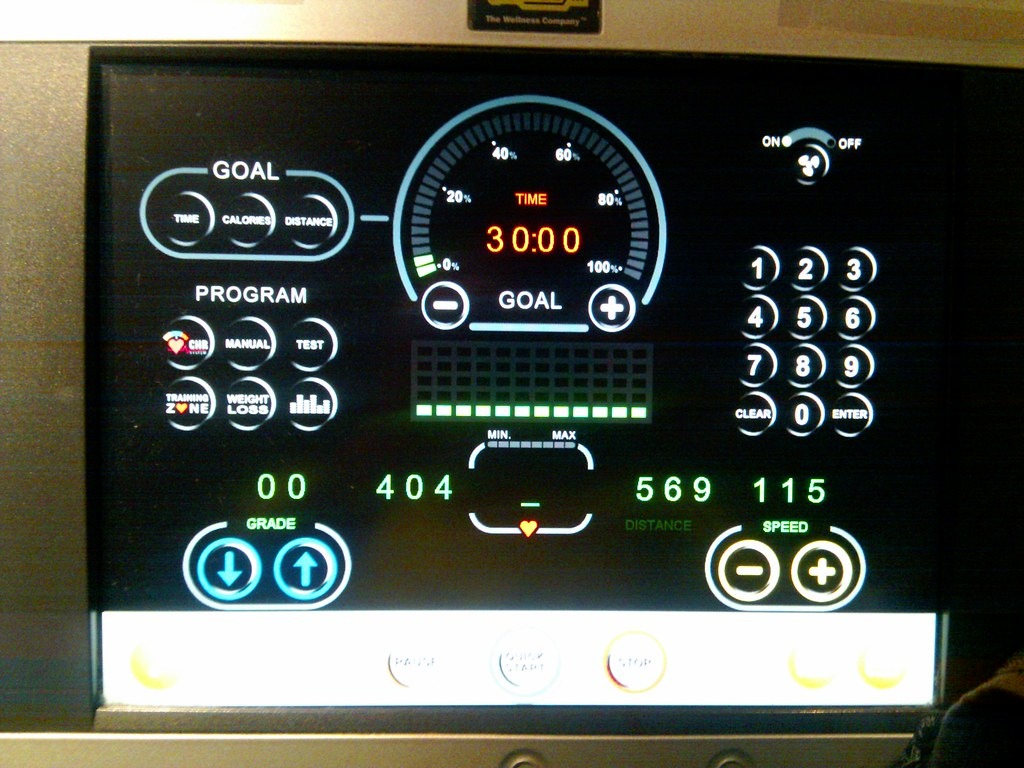 Treadmill console during a 30-minute run