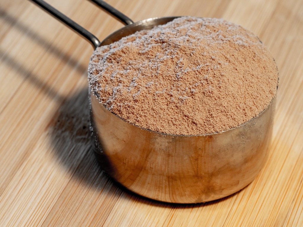 Scoop of whey protein powder